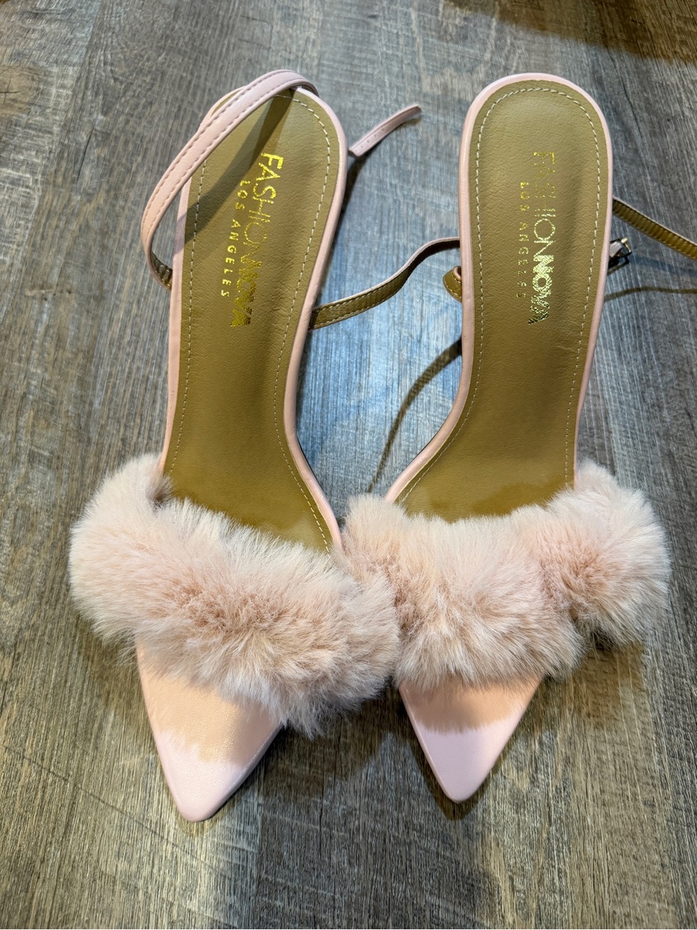 Fashion Nova Light Pink Fur-Trim Slingback Heels